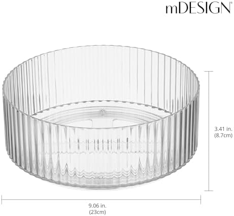 mDesign Fluted Lazy Susan Turntable Plastic Spinner for Kitchen and Bathroom Cabinet, Cupboard, Countertop Organizing, Rotating Organizer for Condiments, Jewelry, Accessories, 9" Round - 2 Pack, Clear - Image 4