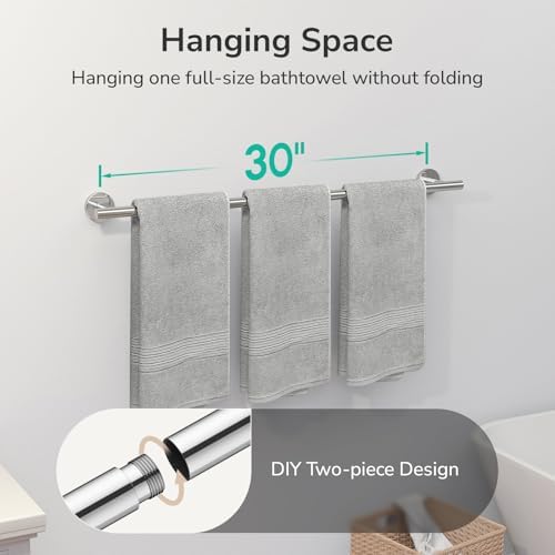 USHOWER Polished Chrome Bath Towel Bar, 30-Inch Towel Racks for Bathroom - Image 4