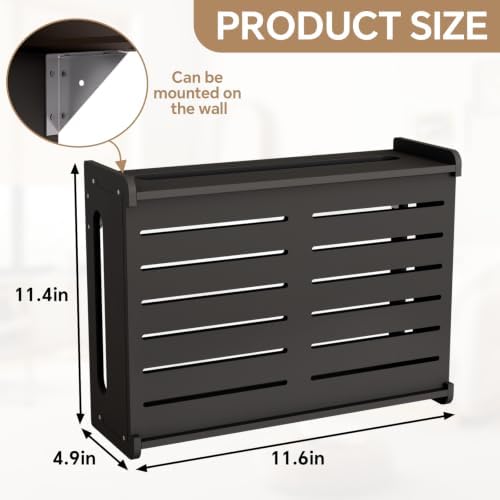 Wooden WiFi Router Storage Box Hider Shelf, Decorative Projector Box Hider Rack Countertop, for Cable, Modem, Internet, Router Power Cover Storage Organizer Cabinet Wall Mounted, Black - Image 2