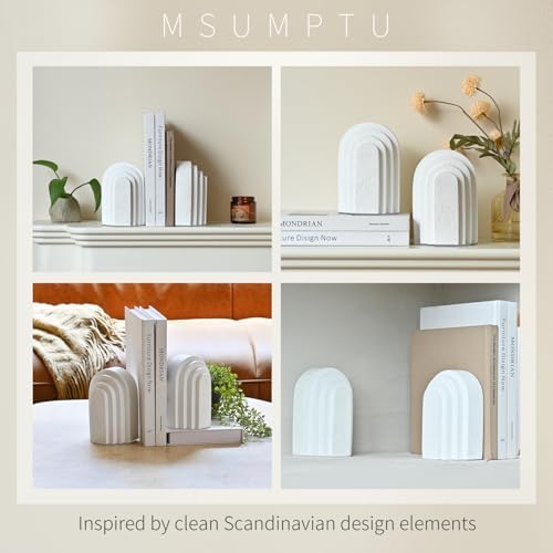 Decorative Bookends for Shelves, Set of 2 Book Ends for Heavy Books, Layered Arch Design White Bookend - Image 6