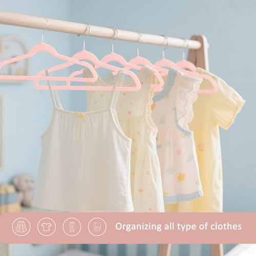 ManGotree 14 Inch Kids Velvet Hangers Felt Children's Hangers 66 Pack Pink - Image 2