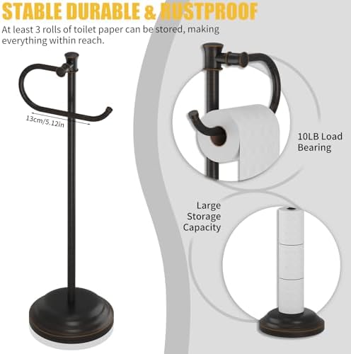 BESy Toilet Paper Holder Floor Stand, Bathroom Freestanding Bronze - Image 3