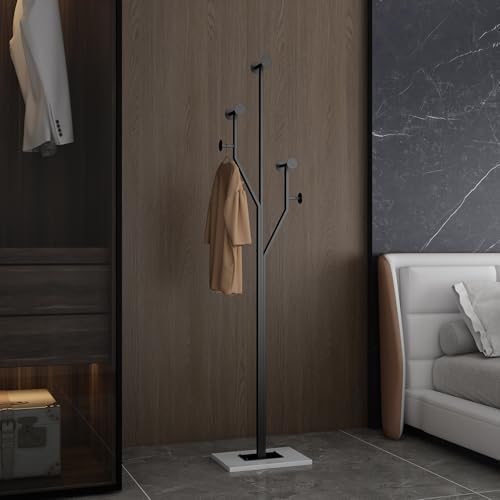JIAYUEJU Freestanding Coat Rack Marble Base Coat tree Heavy Duty(Black) | Tree-shaped Easy Assembly Space Saver Metal Frame 8 Hooks for Entryway Bedroom Living Room Office Corner by JIAYUEJU