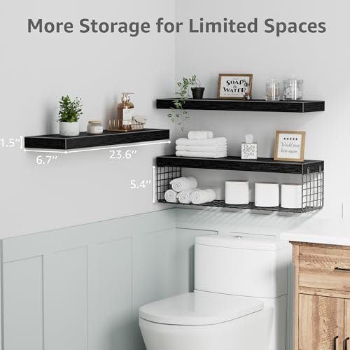 QEEIG Bathroom Shelves Over Toilet Wall Mounted (Black, Set of 3, 23.6") - Image 3