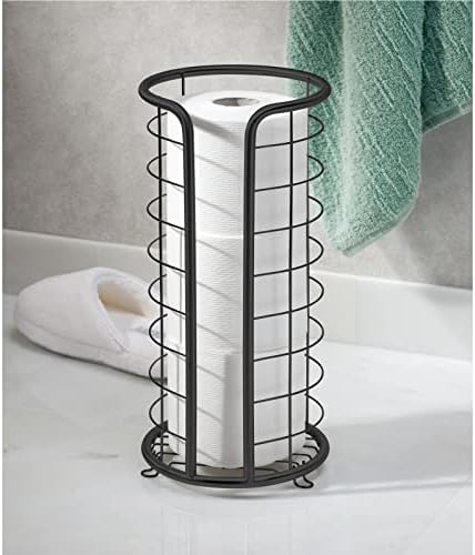 mDesign Metal Toilet Paper Holder Stand - Storage Reserve for 3 Rolls of Toilet Tissue - Freestanding Toilet Paper Holder - Stylish Bathroom Floor Toilet Paper Stand - Omni Collection - Matte Black - Image 3