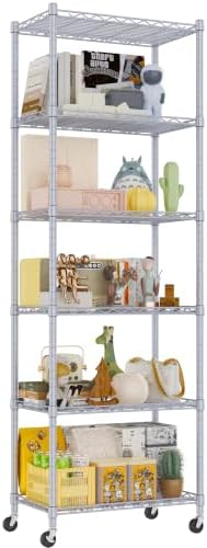 REGILLER 6 Wire Shelving Steel Storage Rack Adjustable Unit Shelves for Laundry Bathroom Kitchen Pantry Closet(Silver,11.7" D x 21.4" W x 64.5" H,With Wheels) - Image 7