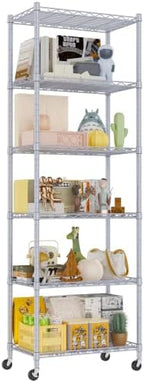 REGILLER 6 Wire Shelving Steel Storage Rack Adjustable Unit Shelves for Laundry Bathroom Kitchen Pantry Closet(Silver,11.7" D x 21.4" W x 64.5" H,With Wheels) - Image 7