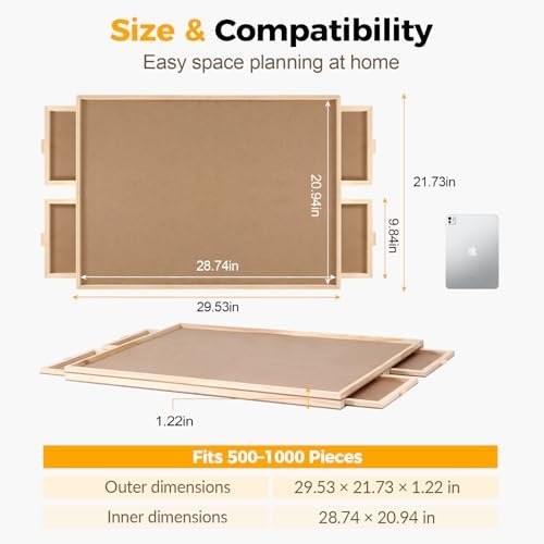 BuilderButler 1000 Pieces Rotating Puzzle Board with 4 Drawers,28.74"x20.94" Portable Wooden Jigsaw Puzzle Table with Lazy Susan Spinning Cover for Adults - Image 3
