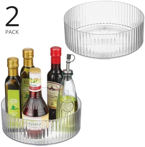 mDesign Fluted Lazy Susan Turntable Plastic Spinner for Kitchen and Bathroom Cabinet, Cupboard, Countertop Organizing, Rotating Organizer for Condiments, Jewelry, Accessories, 9" Round - 2 Pack, Clear - Image 2