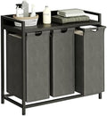Herture Laundry Hamper with Shelf, Laundry Basket 3 Section, Laundry Sorter with Pull-Out Removable Large Bags and Movable Wheels, Metal Frame, 3 x 15.87 Gallons (60L), Black and Gray PF04XLC by Herture