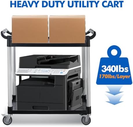 Large Utility Rolling Cart with Wheels,Plastic Utility Cart with 2 Lockable Wheels, Heavy Duty Restaurant Cart,Food Service Cart for Kitchen/Groceies/Warehouse.(2 Tier,34×17×37in / 340lbs) - Image 3