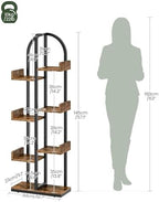 CHOEZON Corner Bookshelf, Curved 6-Tier Bookcase with Anti-Tip Kit, Adjustable Feet and Staggered Shelves for Living Room, Bedroom, Study, Office, Rustic Brown and Black TSJ06BF - Image 2