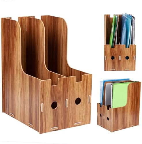Desk File Sorter Organizer, Wooden Desk Organizer, Magazine Book File Stand Organizer, Desktop Bookshelf Storage Rack for Office Home - Image 4