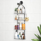 Shower Caddy Hanging (Silver), Adjustable Anti-Swing-Over The Shower Head Caddy, 4 Tier Height Bathroom Storage Organizer Bathroom Shelves Basket Rack Shower Caddies (4Tier) by Aquohola