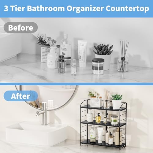 Bathroom Counter Organizer, Makeup Organizer Countertop Rack, 3 Tier, Black - Image 4