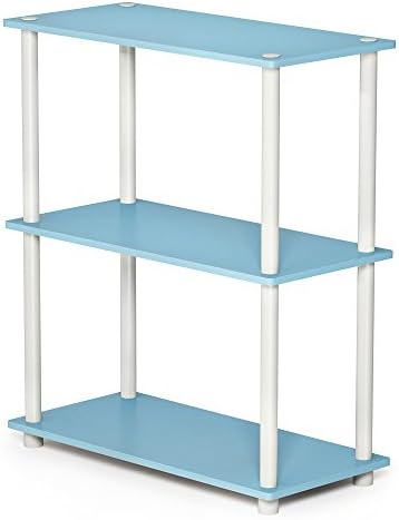 Furinno TURN-N-TUBE Storage Shelves, 3-Tier Book Shelf, Corner Shelf, Toolless Open Shelves, for Organization and Storage, Living Room, Garage, Home Office, Light Blue by Furinno-FitsYourSpaceFitsYourBudget