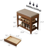 Solid Wood Shoe Bench with Storage, 2-Tier Shoe Storage Bench with Cushion - Image 2