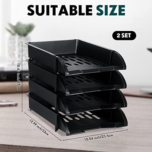 Fainne 8 Pcs Stackable Paper Trays Organizer Letter Tray for Desk, Black - Image 2