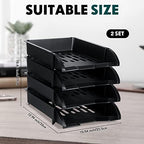 Fainne 8 Pcs Stackable Paper Trays Organizer Letter Tray for Desk, Black - Image 2