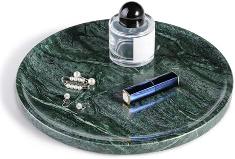 Karibiber Natural Marble Serving Tray, 11.8in Marble Round Tray, Green Stone Bathroom Tray for Countertop, Decorative Vanity Trays, Coffee Table Trays, Jewelry & Perfume Holder by Karibiber
