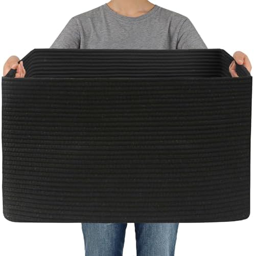 JMvicyroam 65L Large Woven Cotton Rope Blanket Basket, Black by JMvicyroam