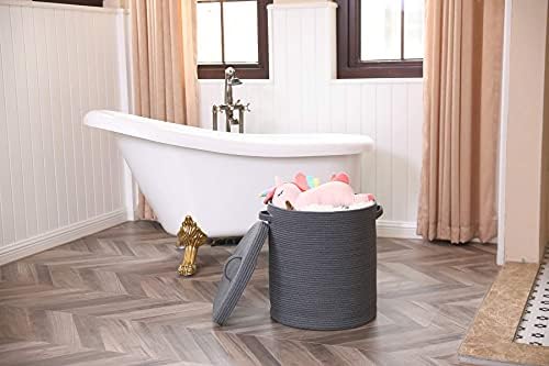 16x18 Inch Extra Large Round Cotton Rope Storage Basket with Lid, Decorative Woven Bin with Cover for Living Room Bedroom Closet, Dark Grey - Image 3