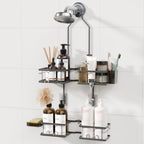 Adjustable Shower Caddy Hanging Rustproof Shower Caddy for Handheld Showerheads, Shower Organizer with Hooks Soap Holder, Anti-Swing Shower Rack Bathroom Accessories (Grey) by Dimyno