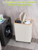 efluky Double Laundry Hamper with Wheels, Divided Laundry Hamper with Removable Bags, 2 Section Dirty Clothes Basket with Handles for Bathroom, Bedroom & Laundry Room, 160L Beige - Image 4