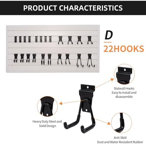 Slatwall Accessories Heavy Duty Garage Hooks Slatwall Panel Hooks Slat Wall Hanging Hook for Bike Ladder Garage Storage System Accessory Multi Size Utility (22 Hook) - Image 2