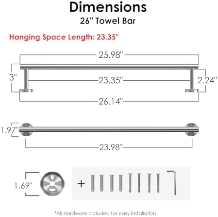 FORIOUS Towel Bar Towel Racks for Bathroom Wall Mounted 24" Brushed Nickel - Image 3