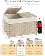 SETVSON Storage Basket with Lid, PE Rattan Storage Bin Light Khaki - Image 2