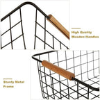 4 Pack Black Metal Wire Storage Baskets, Pantry Baskets for Organizing, Wire Food Storage Basket Organizer with Wooden Handles for Kitchen, Pantry, Freezer - 29 x 22 x 12cm - Image 7
