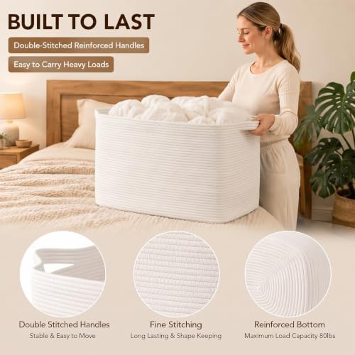 OIASKET 95L Extra Large Blanket Basket, 24" x 16.9" x 14.2" Woven Basket - Image 5