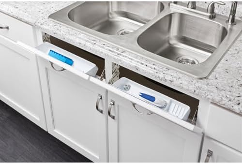 Rev-A-Shelf 11" Tip-Out Plastic Sink Trays for Kitchen and Bathroom Base Cabinet, Pack of 2 Pullout Vanity Shelf Home Organizer, White, 6572-11-11-52 - Image 4