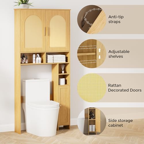 Homhedy Wooden Over The Toilet Storage Cabinet, Natural - Image 3