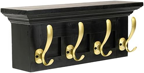 EXCELLO GLOBAL PRODUCTS Black 16" Coat Rack with 4 Gold Hooks: Ready to Hang Entryway Coatrack for Organization of Jackets, Hats, Scarves, Keys & Purses (Black) - Image 2
