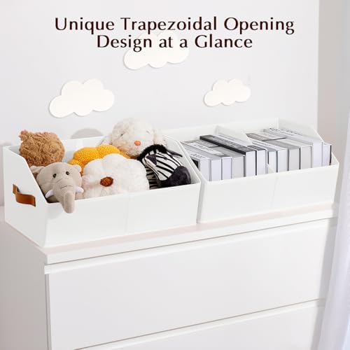 Homsorout Closet Organizers and Storage Bins - 6 Pack Collapsible Divided Trapezoidal Cube Storage Bins Baskets with Orange Handle for Organizing Clothes Blankets, Toys, Books, Towels(White) - Image 4