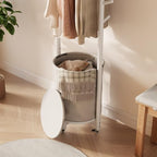 CycleCrew Solid Wood Coat Rack with Fabric Basket - Freestanding Coat Rack Rolling Coat Tree with 9 Hooks Wheels, Small Clothes Rack For Entryway Bedroom Hallway Living Room - Image 5