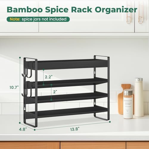 EsLuker.ly Spice Seasoning Rack Organizer Kitchen Countertop, 4 Tier Bamboo - Image 3
