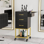 OmySalon Beauty Salon Storage Trolley Cart, Salon Station for Stylist, Wooden Hair Cabinet with Dryer Holder & Drawer, Hairdressing Tools Organizer Equipment for Spa Barbershop Lash Tattoo, Black - Image 2