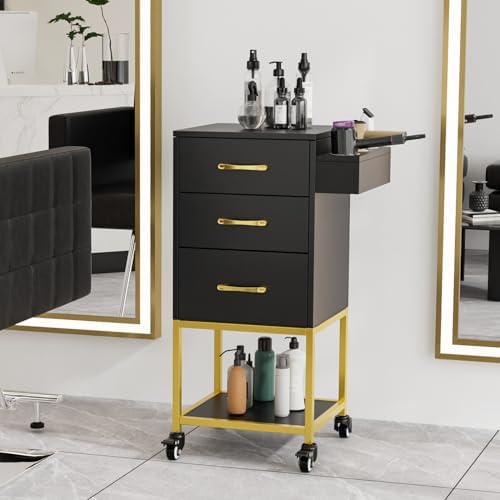OmySalon Beauty Salon Storage Trolley Cart, Salon Station for Stylist, Wooden Hair Cabinet with Dryer Holder & Drawer, Hairdressing Tools Organizer Equipment for Spa Barbershop Lash Tattoo, Black - Image 2