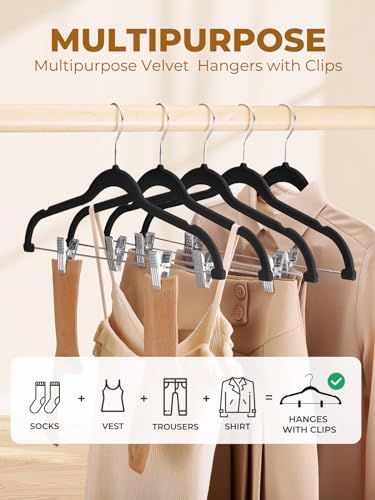 HOUSE DAY Velvet Skirt Hangers 48 Pack, Black Hanger with Adjustable Clips - Image 2