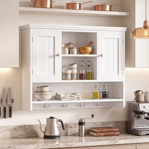 31.5"W Bathroom Wall Cabinet with Hooks, 3-Tier Wall Mounted Cabinet - Image 4