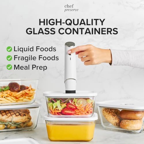 Chef Preserve Compact Vacuum Sealer for Food (Vacuum Sealer Machine + 3 Glass Vacuum Containers + 30 Reusable Vacuum Bags) Powerful Handheld Vacuum Seal Machine, Seal Meal Saver, Portable Food Sealer - Image 4
