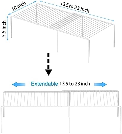 Redrubbit 4-Piece Expandable Metal Rustproof Storage Shelf Rack, Kitchen Counter and Cabinet Organizer, Space Saver for Fridge, Bathroom, White, Set of 2 - Image 3