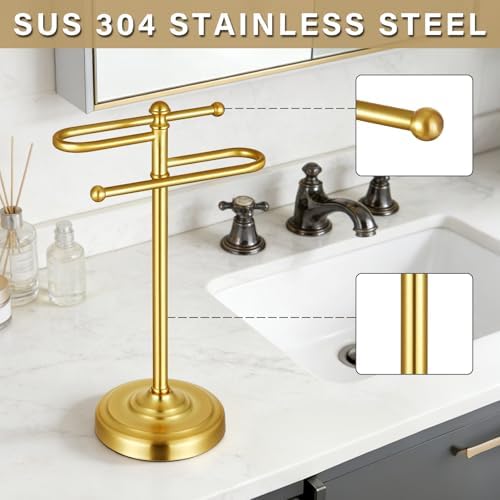 Hand Towel Holder Stand for Bathroom Countertop,S-Shape Bar,Gold - Image 3