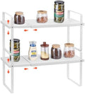 VEVOR Adjustable Kitchen Cabinet Shelf Organizer, Expandable 2 Tier Cabinet Shelf, Stackable Countertop Organizers and Storage Risers, Pantry for Kitchen Bathroom Office, White by VEVOR