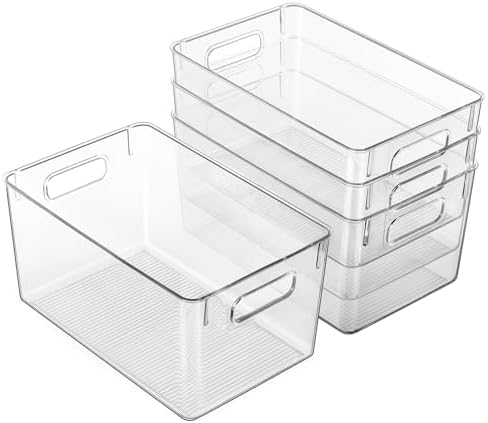 Hudgan 4 Clear Pantry Organizer Bins for Kitchen Cabinet, Refrigerator by HUDGAN