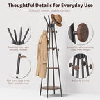 young master Freestanding Coat Rack with Light, 12 Hooks & 3 Wood Shelves, Black - Image 4