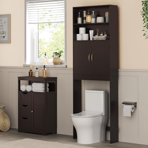 Yaheetech 77in Over the Toilet Storage Cabinet, Espresso Bathroom Organizer - Image 2